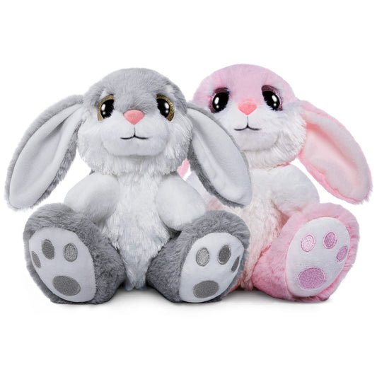 HO-EF 8.5" Bunny Stuffed Animal, 2 Sitting Bunny with Flappy Ears Plush Bunny Cute Stuffed Rabbit Plush Toy, Companion Easter Gift for Boys Girls Babies Kids (Pink+Grey)