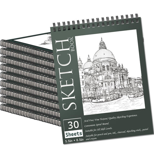 OSIMIG 10 Pack 5.5" * 8.5" Sketch Books, 300 Sheet Drawing Paper, Mini Sketchbook for Kids, Drawing Pad, Top Spiral Bound Sketch Pad for Beginger, Adult Art Supplies