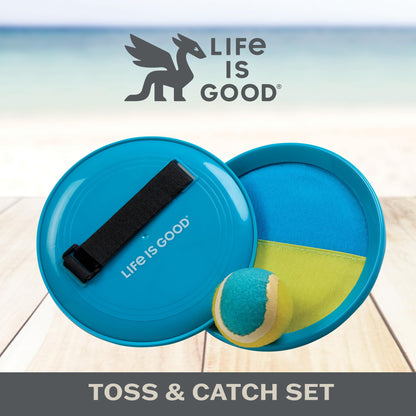 Life is Good Toss and Catch Ball Set (Pink/Green), Enjoy Family Outdoor Games with 2 Paddles, 2 Balls & 1 Carry Bag, No-Setup 2-Player Paddle Game for Beach, Backyard, Park & Travel Fun