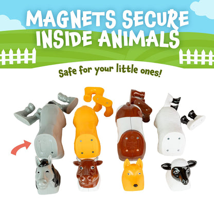POPULAR PLAYTHINGS Magnetic Animals for Toddlers 1-3, Mix or Match Animal Toys, Set of 4 Gift for Kids - Farm Animals