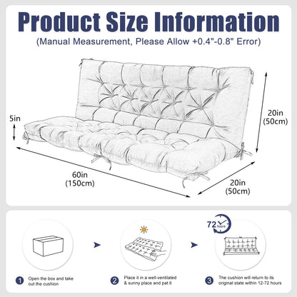 Mokoey Porch Swing Cushions 60 inch Bench Cushion Waterproof Outdoor Swing Cushions 3 Seater Thick 5in Replacement Swing Cushions for Outdoor Furniture Patio (Navy Blue-60x40inch)