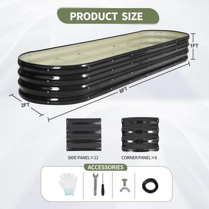 Permade Galvanized Raised Garden Bed Outdoor- Raised Beds for Gardening| Metal Planter Box, Steel Raised Garden Bed Kit with Safety Edging and Gloves for Vegetables, Flower, Herbs (8x2x1FT, Gray)