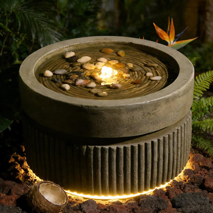 Sunlinua Small Modern Outdoor Water Fountain with Led Lights Tiered Cascading Waterfall Feature with Quiet Pump Floor Water Fountain for Patio Garden Backyard Decking Home and Indoor Décor Brown
