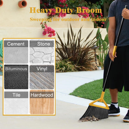 PUTNATRUE Heavy Duty Broom Outdoor and Indoor, 3 Pack Upgraded Commercial Angle Brooms, Perfect Yellow Broom of House, Kitchen, Garage, Courtyard