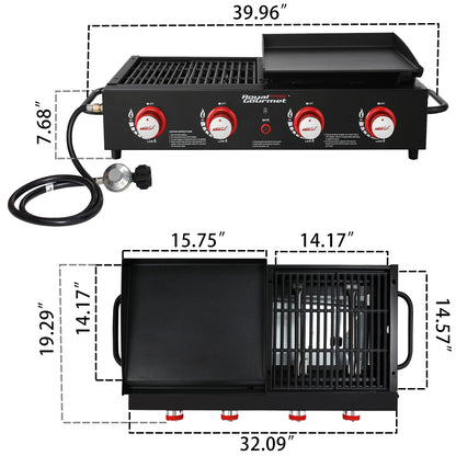 Royal Gourmet GD4002T 4-Burner Tailgater Grill and Griddle Combo, Portable Flat Top Propane Gas Grill with 40,000 BTUs Output for Backyard or Outdoor Cooking, Black
