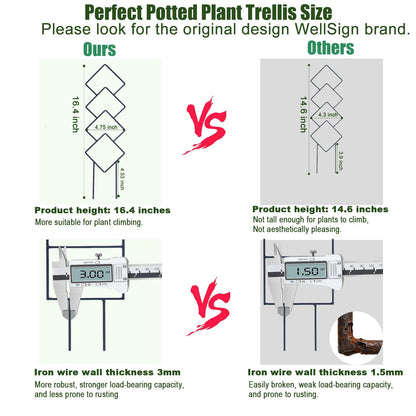 Wellsign Indoor Plant Trellis for Climbing Plants, 16inch Small Garden Metal Trellis for Potted Plants Outdoor with Different Patterns for Vine Ivy Flower Plant Support 4 Pack