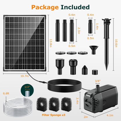 POPOSOAP Solar Fountain Pump, 20W Solar Powered Water Pump with 6.6FT Water Pipe, 320GPH Solar Pond Pump for Pond, Fish Tank, Yard and Wildlife Garden