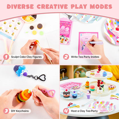 Shuttle Art Air Dry Clay for Kids - Cake Time, 52 PCS Modeling Clay Kit with Sculpting Tools and Tutorials, Safe & Non-Sticky, Craft Gifts for Boys & Girls