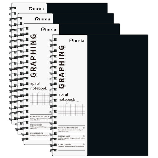 Rinrda Graph Paper Notebook Spiral Notebook 8.5" x 11"-4 Pack Grid Paper Notebook Graph notebook Engineering notebook 120 Pages 100 GSM Thick Graphing Paper Notebook Hardcover Journal for School,
