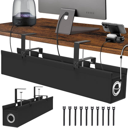 Large Under Desk Cable Management Tray No Drill, Suolaao 30" Cord Organizer with Oxford Fabric, Clamp Mount, Holds 30 lbs, Large Cable Rack for Gaming & Home Office Standing Desk