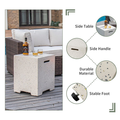 COSIEST 2-Piece Outdoor Propane Fire Pit Table Set w Tank Table, 42" Terrazzo Rectangle Fire Table (Certified, 50,000 BTU) w 16" Tank Cover Side Table, Wind Guard, Rain Cover for Garden, Pool