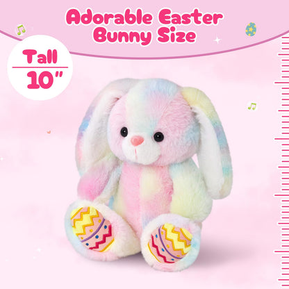 Glow Guards Easter Plush Bunny Stuffed Animal, Musical Light up Rainbow Stuffed Bunny, Singing Rabbit Stuffed Animal Toy with Floppy Ear Bunny Easter Gifts Bedtime Friend for Baby Girls Boys Kids, 10"