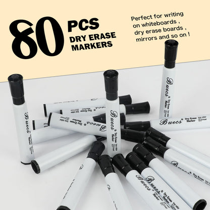Buecs Black Dry Erase Markers, Low-Odor, 80 Count, Chisel tip, Perfect for Writing on Whiteboards, Dry-Erase Boards, Glass, Office Supplies