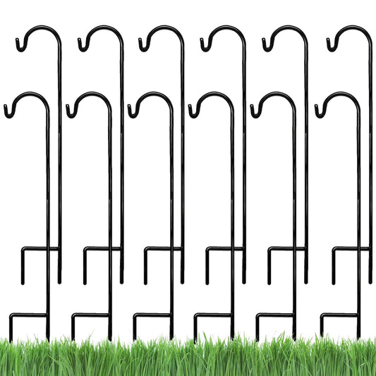 Ashman Shepherd's Hooks 35 Inch (12 Pack), Black, Made of Premium Metal for Hanging Solar Lights, Bird Feeders, Mason Jars, Christmas Lights, Lanterns, Garden Stakes and Wedding Décor.