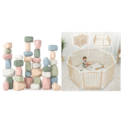 Comfy Cubs Stacking Rocks and Baby Gate Playpen Bundled