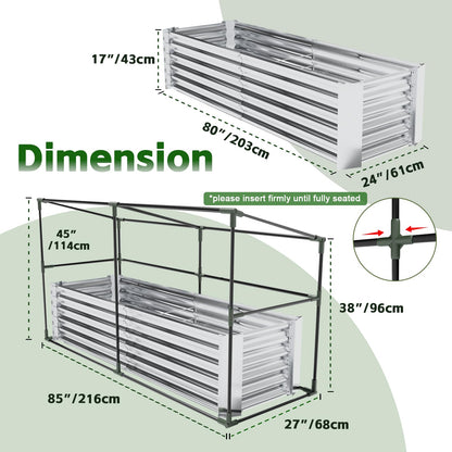 HEAHOLD Galvanized Raised Garden Bed with Greenhouse Cover – 17" Tall Metal Planter Box for Vegetables, Herbs, Flowers, Raised Garden Beds Outdoor with Green Cover for Patio, Balcony, Backyard