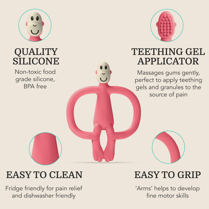 Matchstick Monkey Silicone Teether & Gel Applicator – Silicone Baby Teether, Easy-to-Grip, BPA-Free, Supports Self-Soothing & Early Brushing, 3 Months+, 4 Inches, Pink