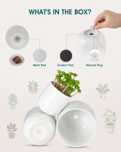vancasso Ceramic Plant Pots, 4+5+6 inches, Set of 3, Planters with Drainage Hole, Flower Pots Planters Pots for Indoor Plants, Modern Indoor Decorative Garden Pot, Home Decor, White