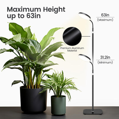 MistyJungle Plant Grow Lights for Indoor,20W Large Round Full Spectrum Warm Light with Gooseneck,63in Tall Stand Floor Growing Lamp, Auto Timer,10 Dimmable Levels for Tall Small Plants Flower Growth