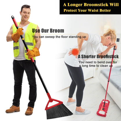 PUTNATRUE Heavy Duty Angle Broom, 3 Pack Longer Commercial Brooms, Swipe Brooms for Sweeping Indoor Outdoor, Perfect Red Broom of Kitchen, Garage, House, Restaurant