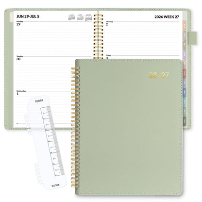 SUNEE 2026-2027 Weekly & Monthly Planner 9"x11.2" - 12 Month (July 2026 - June 2027), Vegan Leather Cover Planner Academic Year Calendar, Pocket, Notes, Monthly Tab, Green