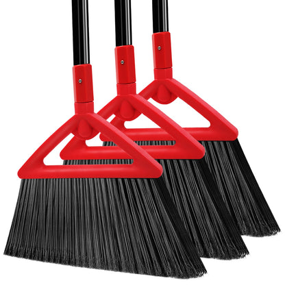 PUTNATRUE Heavy Duty Angle Broom, 3 Pack Longer Commercial Brooms, Swipe Brooms for Sweeping Indoor Outdoor, Perfect Red Broom of Kitchen, Garage, House, Restaurant