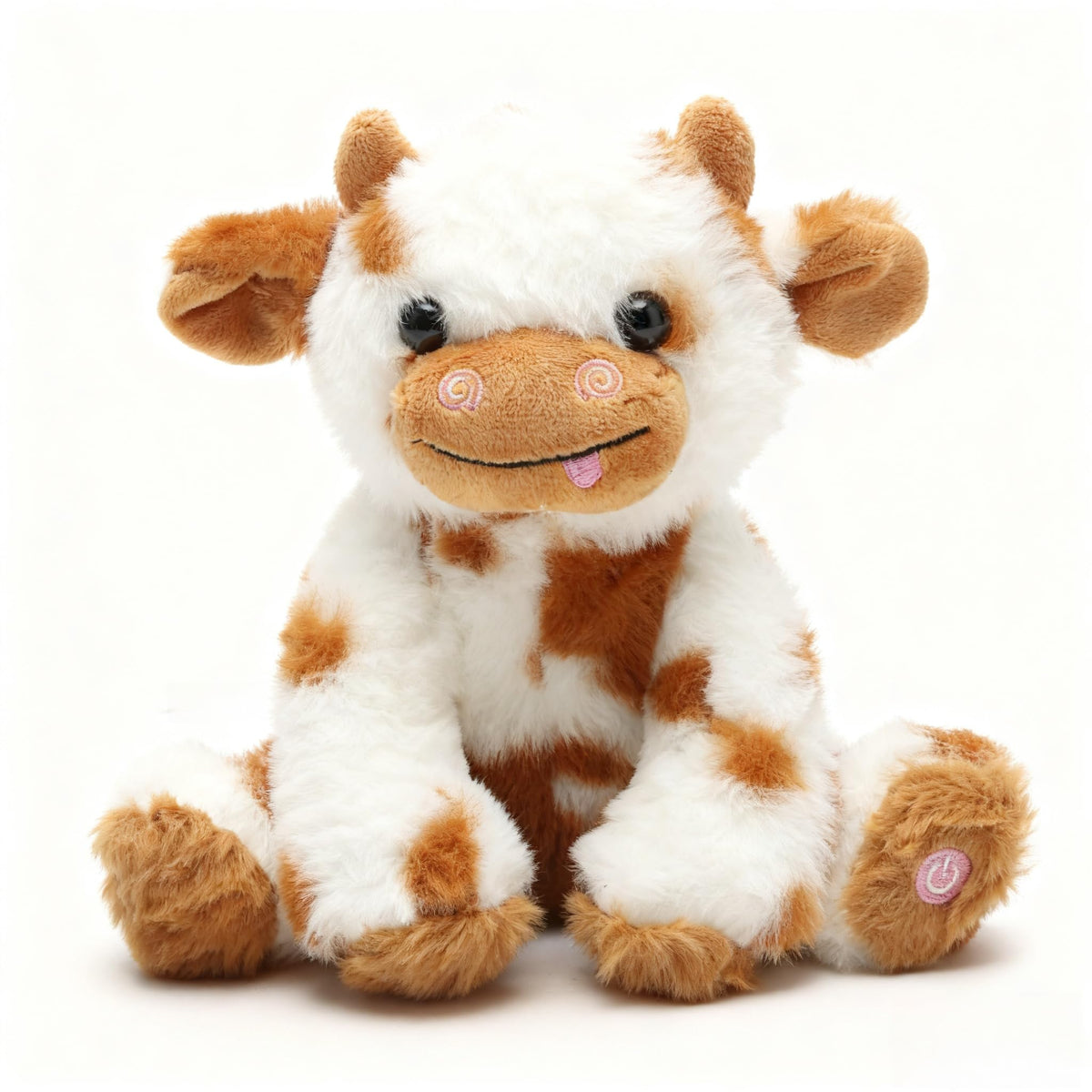 unsnurnoch 9.8" Light-Up Plush Cow Toy, Soft Brown & White Glowing Cow Stuffed Animal, Night Companion for Kids, Cute Bedroom Decor, Birthday for Boys Girls Friends
