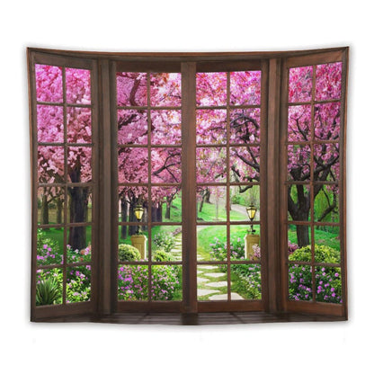 ZhiRain Cherry Blossom Path Landscape Tapestry Wall Hanging Park Bench Scenery Tapestries Home Decor for Living Room Bedroom Apartment Farmhouse Dorm 50"x60"
