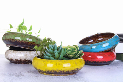VanEnjoy 7.3 inch Round Large Shallow Succulent Ceramic Glazed Planter Pots with Drainage Hole, Bonsai Pots Garden Decorative Cactus Stand Flower Container (White)