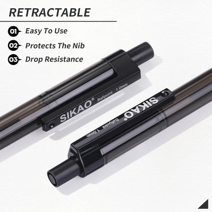 Sikao Black Pens Bulk, 60 Pack Retractable Ballpoint Pens, Black Ink 1.0mm Medium Point, Smooth Writing No-Smear, Click Pens for Teachers, Students, Restaurant Servers School & Office Supplies