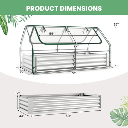 HAPPYGRILL Raised Garden Bed with Cover, Galvanized Metal Planter Box Kit w/2 Large Zipper Mesh Screen Windows, Outdoor Raised Beds for Gardening, Flowers, Vegetables (Silver)
