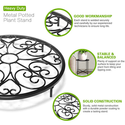 Plant Stand Indoor Outdoor, 15" Tall Flower Pot Stand, Round Metal Corner Plant Stand for Flower Pot, Rustproof Flower Plant Holder for Home, Garden, Patio, Plant Lovers, Housewarming (Set of 1)