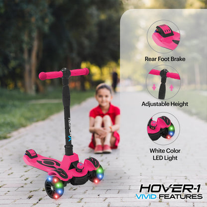 Hover-1 Vivid Folding Kick Scooter for Kids (5+ Year Old) | Features Lean-to-Turn Axle, Solid PU Tires & Slim-Design, 110 LB Max Load Capacity, Safe, Pink