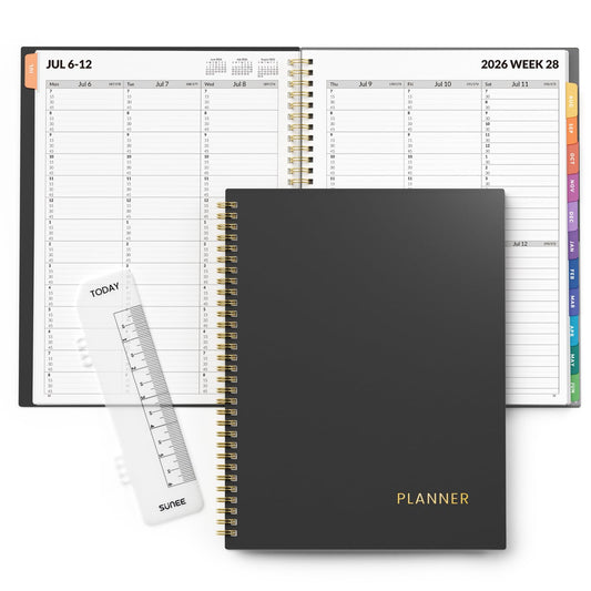 SUNEE 2026-2027 Appointment Book, Quarter-Hourly, Weekly & Monthly - from July 2026 to June 2027, 8.5"x11" Academic Planner, Flexible Cover, Note Pages, Bookmark, Spiral Binding, Black