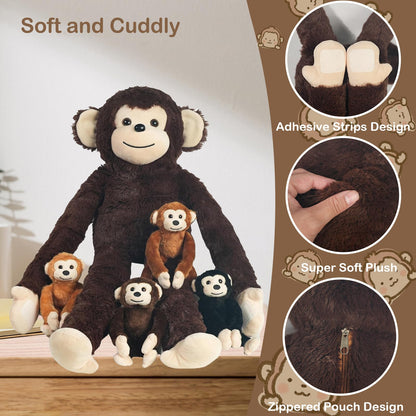 5 PCS Monkey Stuffed Animal, Large Huggable Stuffed Monkey Plush Toys with 4 Baby Monkeys for Kids, Hanging Monkeys Plushies Gifts for Boys Girls Easter Christmas Birthday Jungle Forest Party Decor