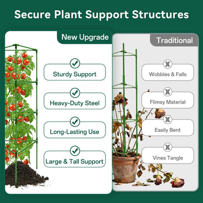 Halatool 3 Pack Tomato Cages for Graden 60 Inch, Adjustable Metal Tall Heavy Duty Tomato Trellis Plant Support, Foldable Tomatoes Stakes for Climbing Vegetables Flowers Fruits
