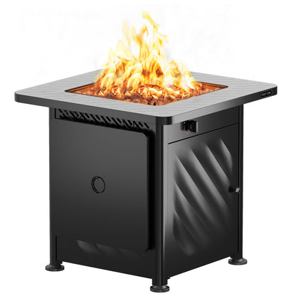 East Oak 28” Outdoor Propane Fire Pit Table | 52,000 BTU Gas Fire Pit for Outside with Easy-Hook Lid, Mesh Pocket & Lava Rocks | CSA Certified | Ideal for Patio, Garden & Backyard | Black