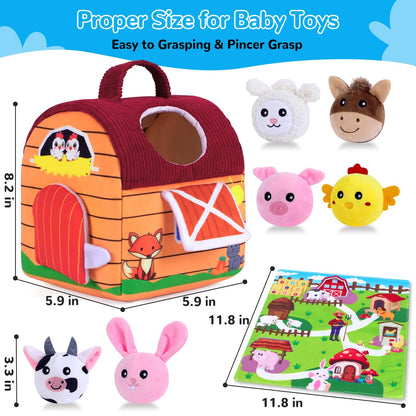 Baby Toys 6-12 Months, Little People Farm with Crinkle, Rattle & Squeaker – Little People Barn with Stuffed Farm Animals for Newborn Infants, Montessori Learning Toys for Baby Christmas Gift