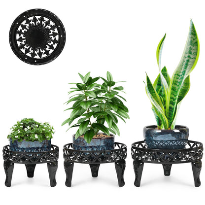 Jotboom 3 Pack Metal Plant Stands Indoor Outdoor, Heavy Duty Iron Flower Pot Stand for Multiple Plants, Rustproof Low Round Plant Holder for Garden, Patio, Home