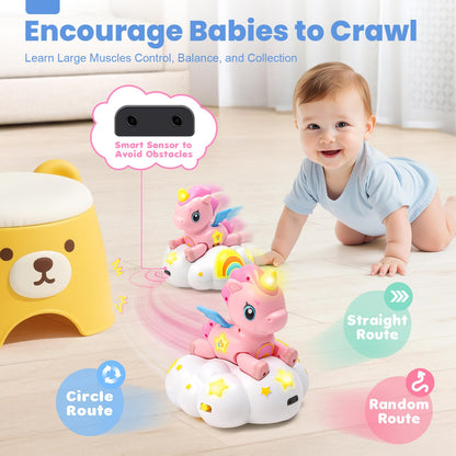 Duchong Baby Toy 6-12 Months, Toys for 1 Year Old Girl, Crawling Musical Unicorn Toys for Walking Toddler, 1st Birthday Christmas Girls Gift