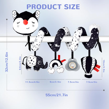 XIXILAND Musical Car Seat Toy Black and White Baby Toys, Infant Toys 0-6 Months Stroller Toy, High Contrast Newborn Developmental Gift for 0 3 6 9 12 Months Girls Boys Babies