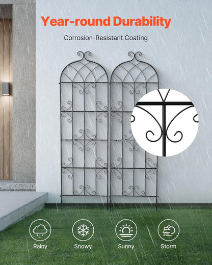 VEVOR 71 x 20 in, 2 Packs Rustproof Metal Garden Flower Trellis, Outdoor Climbing Rose & Cucumber Support, Decorative Clematis Trellis for Courtyards & Lawns