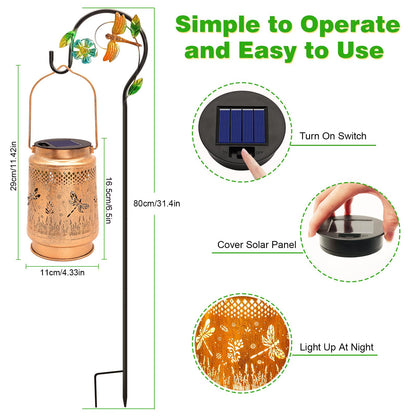 Dragonfly Solar Lanterns Outdoor with Shepherd Hook, Birthday Gift Mothers Day Gift for Women Mom Grandma Wife Daughter, Waterproof LED Hanging Lights, Decor for Yard Garden Patio Porch Lawn Tabletop