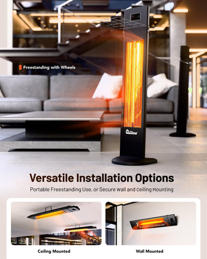 DR. INFRARED HEATER Portable Infrared Indoor and Outdoor Space Heater for Patio, Garage, Commercial & Residential With Remote Control, Space Heater (Freestanding/Ceiling/Mounting), Black