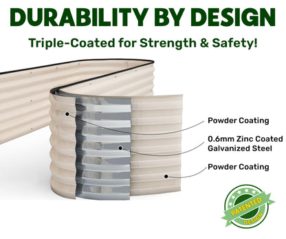 9-in-1 Galvanized Steel Raised Garden Bed // 8×2×1.5 ft Modular Planter for Gardening, Vegetables, Flowers // 18" Tall Metal Raised Garden Beds Outdoor (White) // Patented Design Planter Box