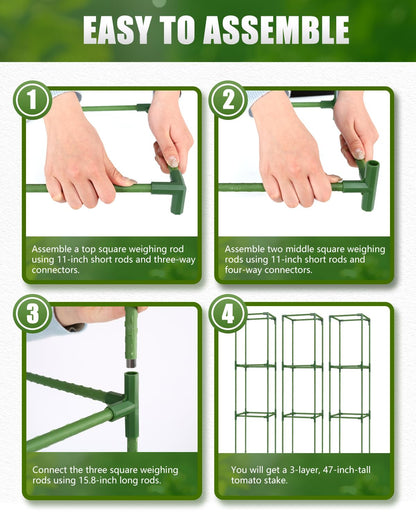 joyhalo 3 Pack Tomato Cage for Garden, 47 Inch Heavy-Duty Tomato Trellis, Height Adjustable Garden Trellis for Climbing Plants Vegetables Flowers Cucumber Peony