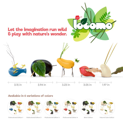 Taksa Toys Wooden Animal Figures Locomo Family III for Nature-Loving Kids, Trigger Boys Girls Creativity, Sensory Outdoor Toys for Ages 3 4 5 6 7+ Year Old, Waldorf Montessori Toy (Set of 5)