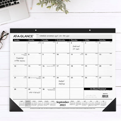 2025-2026 AT-A-GLANCE 21.75" x 17" Academic Monthly Desk Pad Calendar, White/Black (SK2416-00-26)