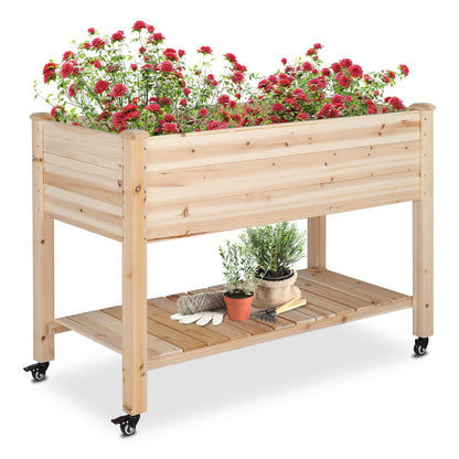 VINGLI 46×22×32 in Raised Garden Bed with Bed Liner, Heavy Duty Wood Elevated Planter with Legs for Vegetables Fruits Potato Onion Flower, Outdoor Sturdy Long Lasting Planter Box Kit (with Wheels)