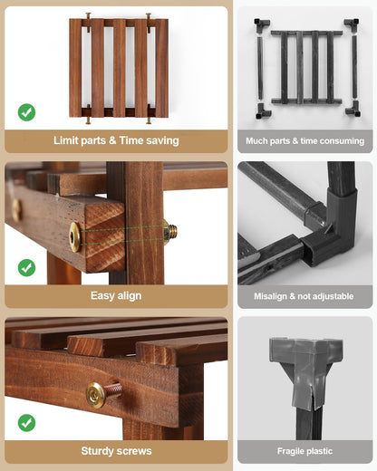 Carbonized Wood Plant Stand, 6-Tier Indoor Tiered Plant Shelves, Space-Saving Narrow Wood Plant Rack for Multiple Plants, Sturdy Flower Stand for Living Room/Balcony/Garden/Outdoor, Easy Assembly